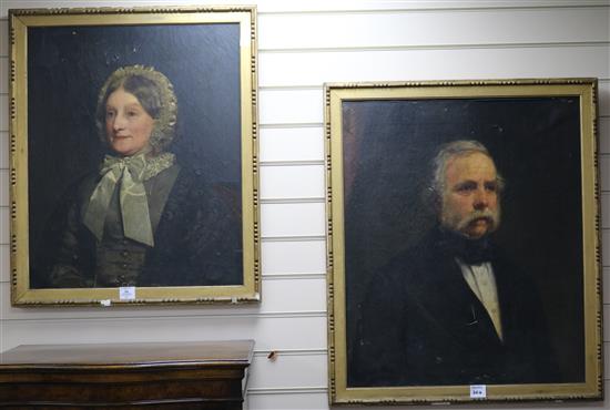 2 Victorian oil portraits of a lady & gent, 70 x 57 cms & 76 x 64 cms